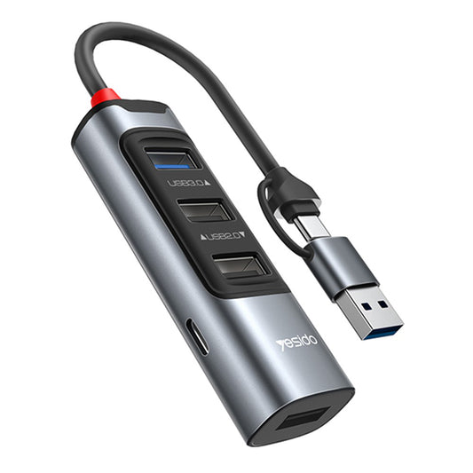 Hub USB / USB-C Yesido HB20, 5in1, Γκρι