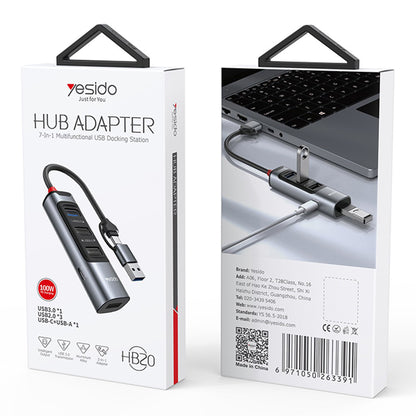 Hub USB / USB-C Yesido HB20, 5in1, Γκρι