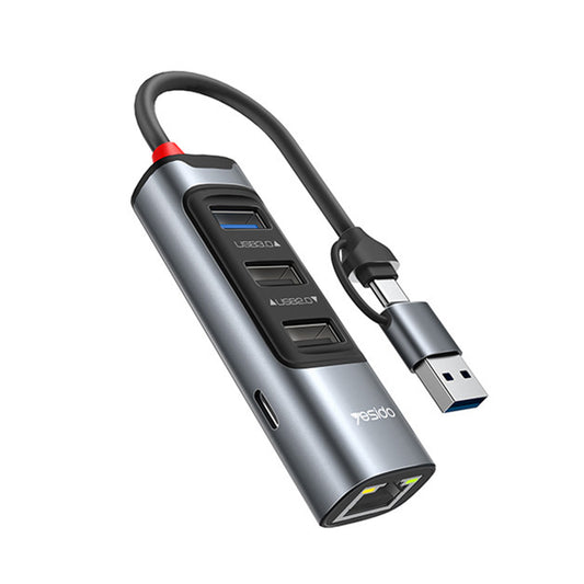 Hub USB / USB-C Yesido HB21, 5in1, Γκρι