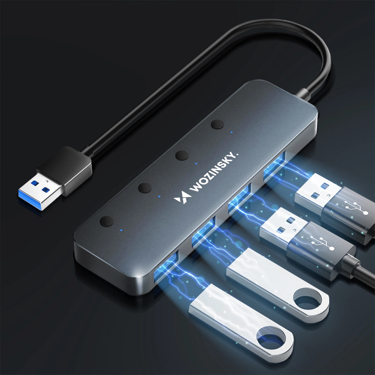Hub USB WZK WHS080YSS, 4 x USB-A 3.0, Γκρι