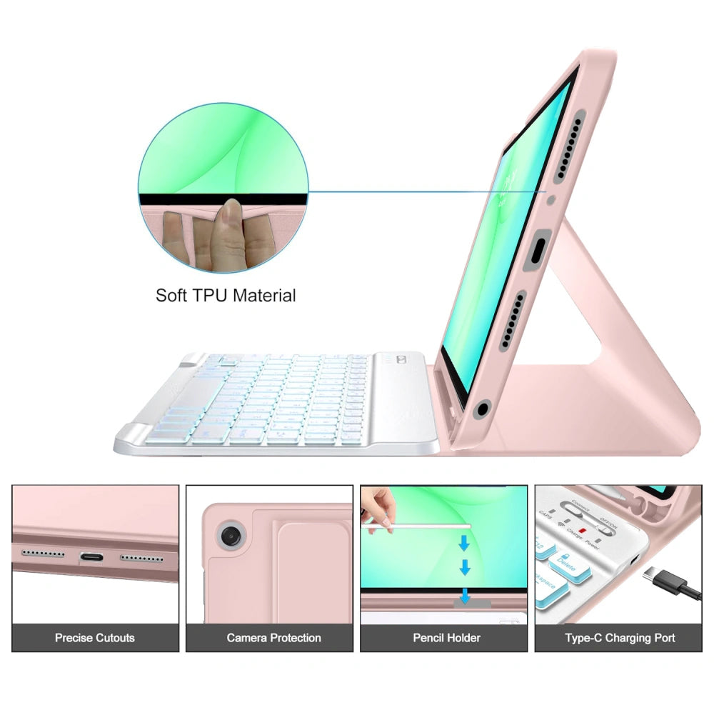 Θήκη με Πληκτρολόγιο για Samsung Galaxy Tab A11+ / Tab A9+, Tech-Protect, SC PEN, Ροζ