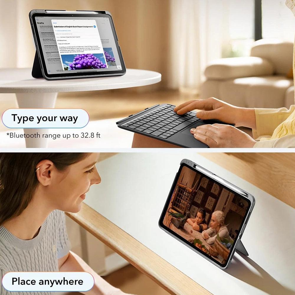 Θήκη με Πληκτρολόγιο για Apple iPad Air 11 (2026) / iPad Air 11 (2025) / Air 11 (2024) / Air (2022) / Air (2020), ESR, Flex, Γκρι