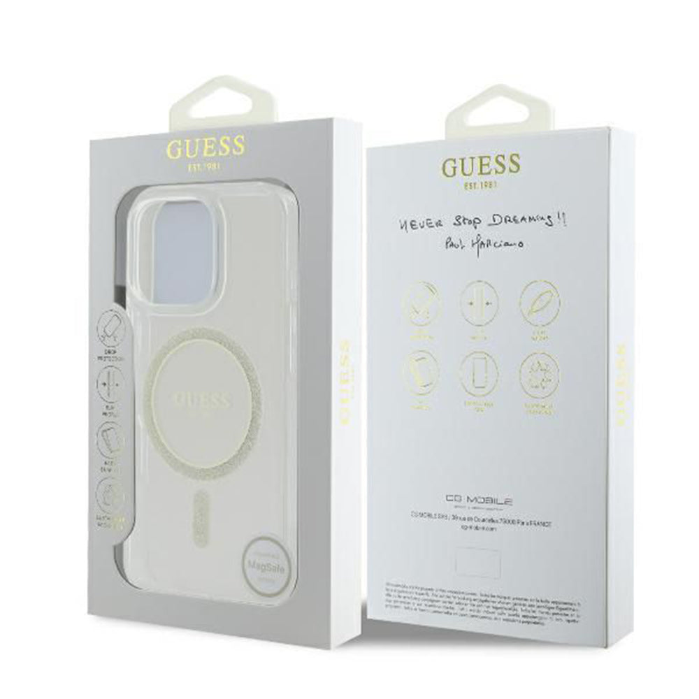 Θήκη MagSafe για Apple iPhone 16 Pro, Guess, IML Glitter Ring, Διάφανη GUHMP16LHFGERET