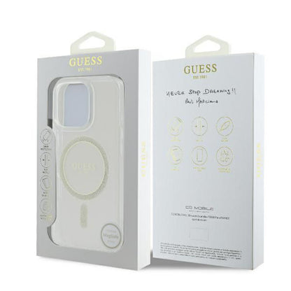 Θήκη MagSafe για Apple iPhone 16 Pro, Guess, IML Glitter Ring, Διάφανη GUHMP16LHFGERET