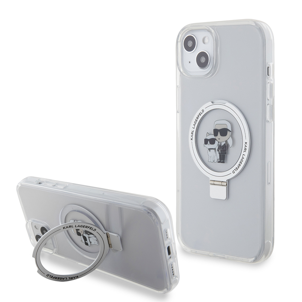 Θήκη MagSafe για Apple iPhone 15 Plus, Karl Lagerfeld, Ringstand Karl and Choupette, Λευκή, Επανασφραγισμένη