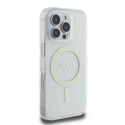 Θήκη MagSafe για Apple iPhone 16 Pro, Guess, IML Glitter Ring, Διάφανη GUHMP16LHFGERET