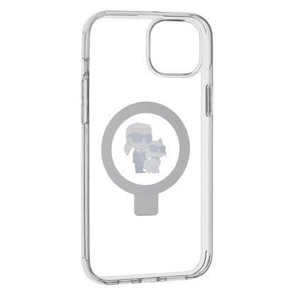 Θήκη MagSafe για Apple iPhone 15 Plus, Karl Lagerfeld, Ringstand Karl and Choupette, Λευκή, Επανασφραγισμένη