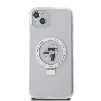 Θήκη MagSafe για Apple iPhone 15 Plus, Karl Lagerfeld, Ringstand Karl and Choupette, Λευκή, Επανασφραγισμένη