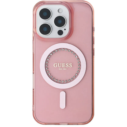 Θήκη MagSafe για Apple iPhone 16 Pro Max, Guess, IML Rhinestones Ring, Ροζ GUHMP16XPFTDTEP