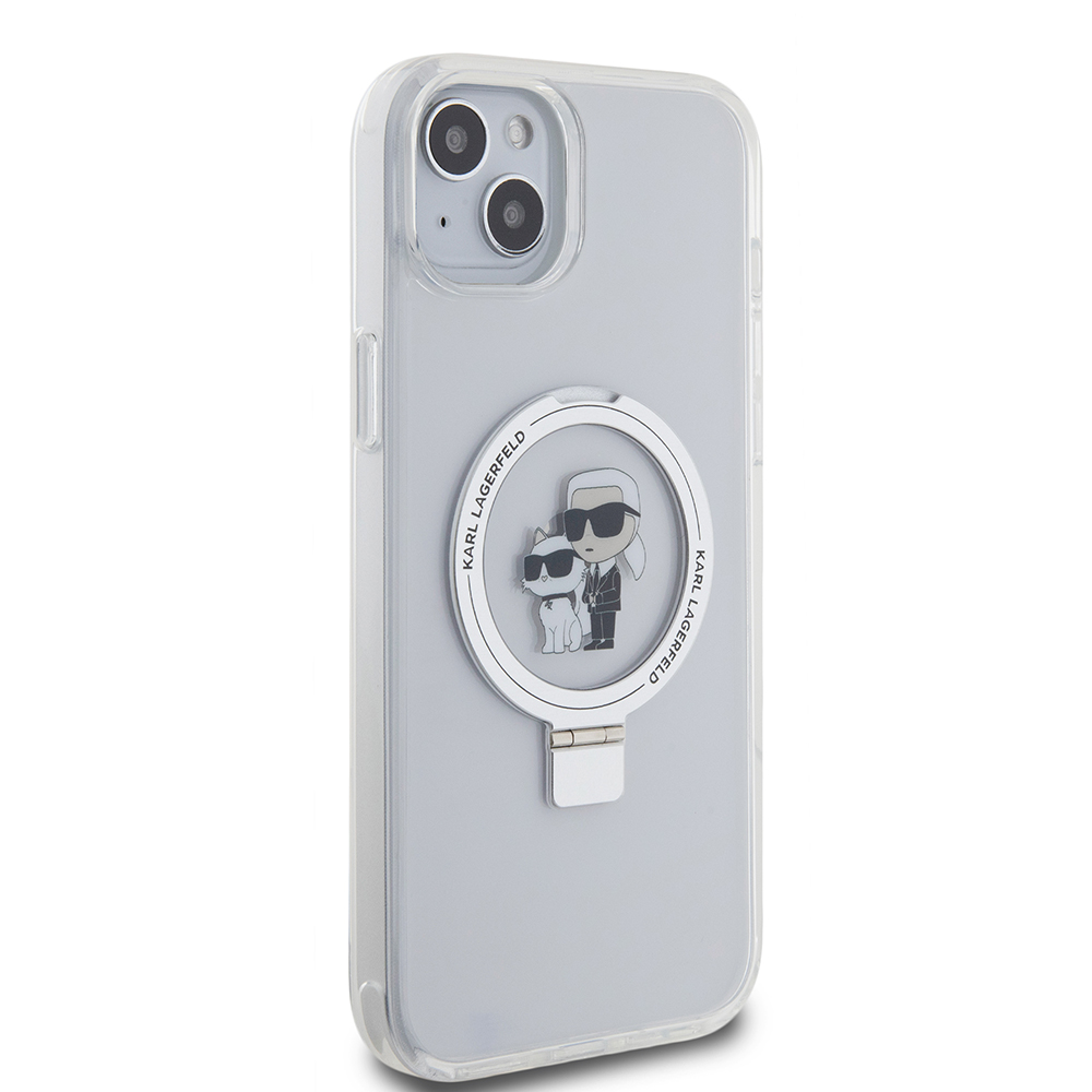 Θήκη MagSafe για Apple iPhone 15 Plus, Karl Lagerfeld, Ringstand Karl and Choupette, Λευκή, Επανασφραγισμένη