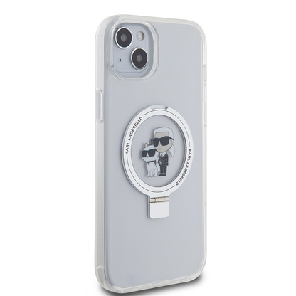 Θήκη MagSafe για Apple iPhone 15 Plus, Karl Lagerfeld, Ringstand Karl and Choupette, Λευκή, Επανασφραγισμένη