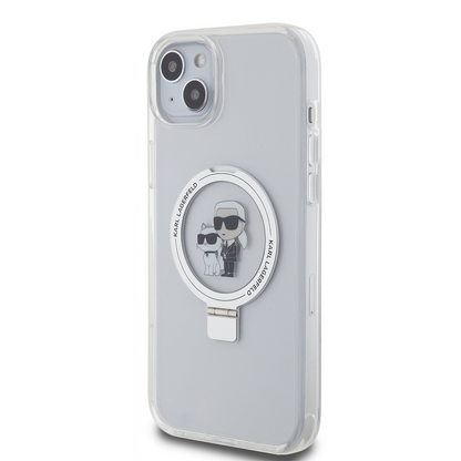 Θήκη MagSafe για Apple iPhone 15 Plus, Karl Lagerfeld, Ringstand Karl and Choupette, Λευκή, Επανασφραγισμένη
