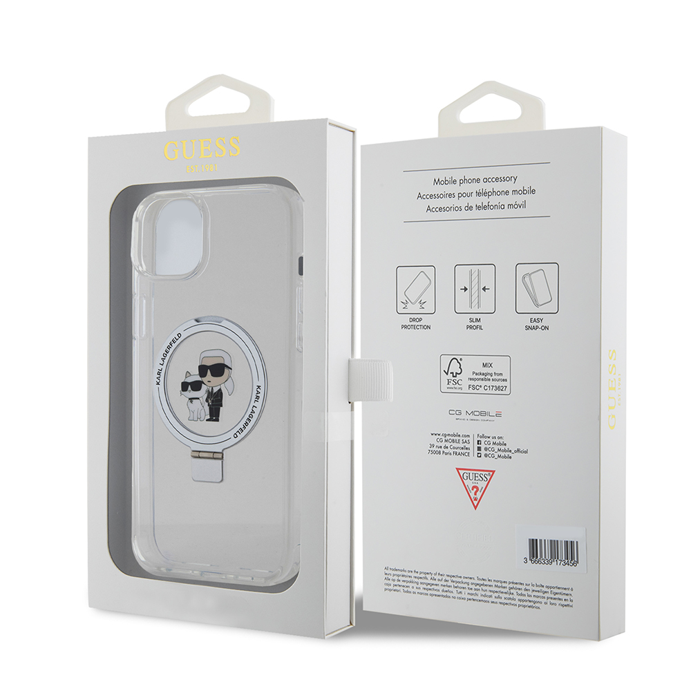 Θήκη MagSafe για Apple iPhone 15 Plus, Karl Lagerfeld, Ringstand Karl and Choupette, Λευκή, Επανασφραγισμένη