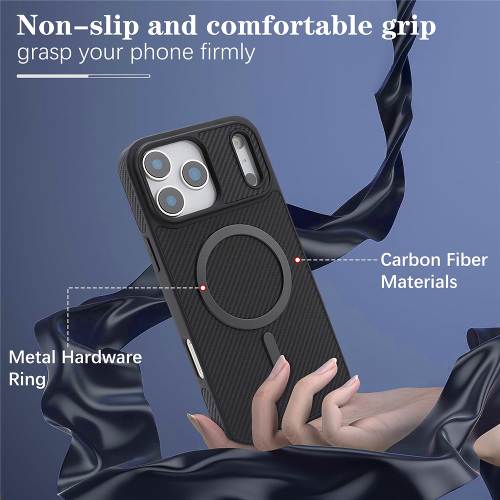 Θήκη MagSafe για Apple iPhone 17 Pro Max, OEM, Carbon Metal Ring, Μαύρο