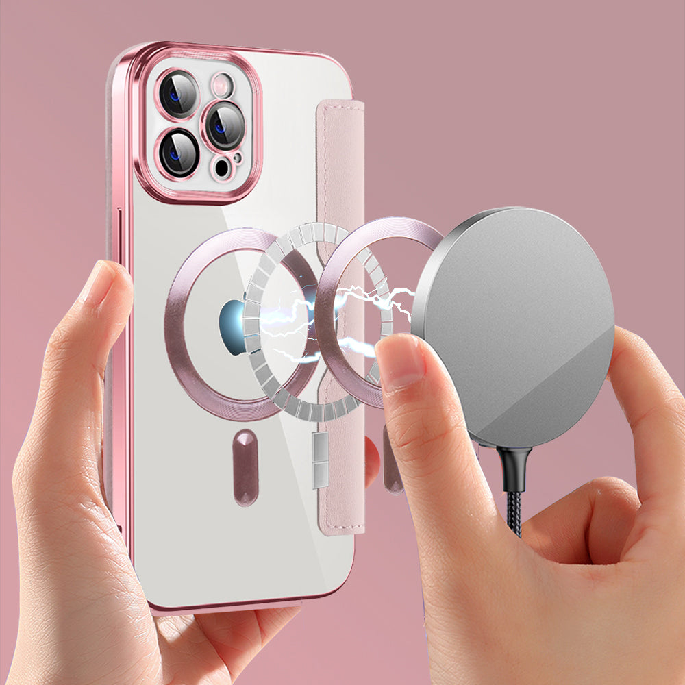 Θήκη MagSafe για Apple iPhone 12 Pro Max, Techsuit, SmartMag Book, Ροζ