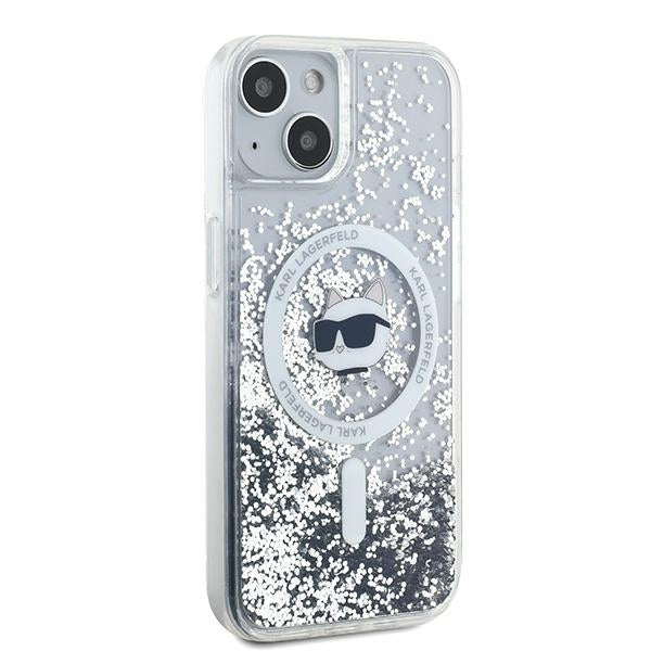 MagSafe Case for Apple iPhone 14, Karl Lagerfeld, Liquid Glitter Choupette's Head, Transparent