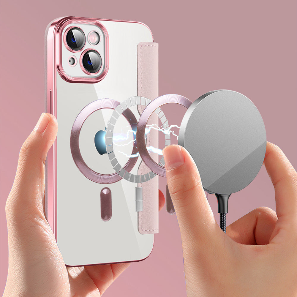 Θήκη MagSafe για Apple iPhone 14 Plus, Techsuit, SmartMag Book, Ροζ