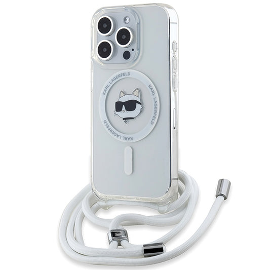 MagSafe Case for Apple iPhone 14 Pro, Karl Lagerfeld, IML Crossbody Choupette's Head with Strap, Transparent