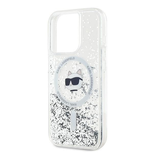 MagSafe Case for Apple iPhone 14 Pro, Karl Lagerfeld, Liquid Glitter Choupette's Head, Transparent