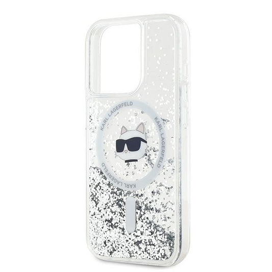 MagSafe Case for Apple iPhone 14 Pro, Karl Lagerfeld, Liquid Glitter Choupette's Head, Transparent