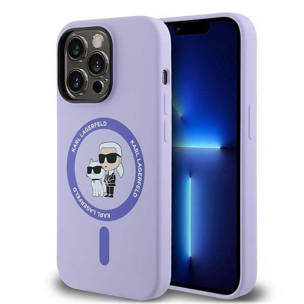 MagSafe Case for Apple iPhone 14 Pro, Karl Lagerfeld, Silicone Ring Karl & Choupette, Purple