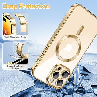 MagSafe Case for Apple iPhone 14 Pro Max, Techsuit, Luxury Crystal, Gold