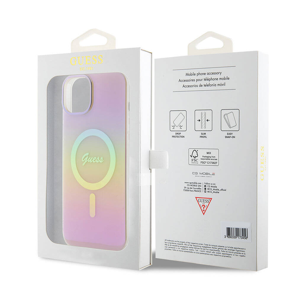 MagSafe Case for Apple iPhone 15, Guess, IML Iridescent Script, Pink GUHMP15SHITSP