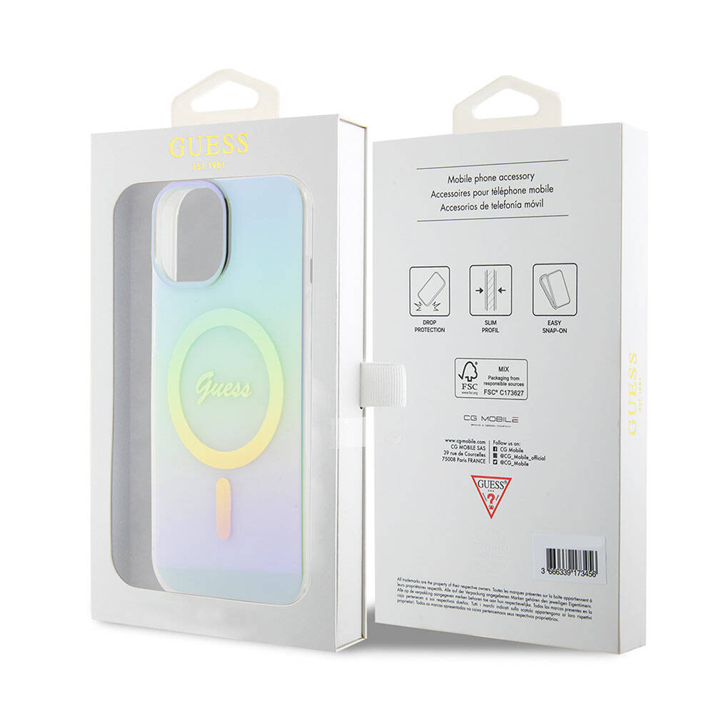 Θήκη MagSafe για Apple iPhone 15, Guess, IML Iridescent, Τυρκουάζ