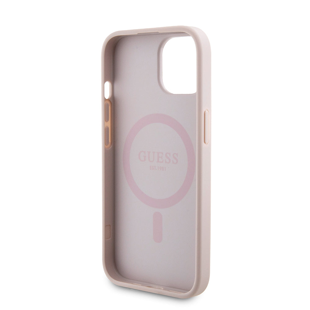 Θήκη MagSafe για Apple iPhone 15, Guess, Powerbank 4G Metal Logo, Ροζ