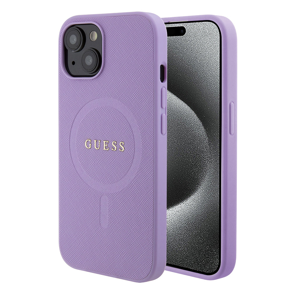 Θήκη MagSafe για Apple iPhone 15, Guess, Saffiano, Μωβ