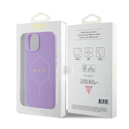 Θήκη MagSafe για Apple iPhone 15, Guess, Saffiano, Μωβ