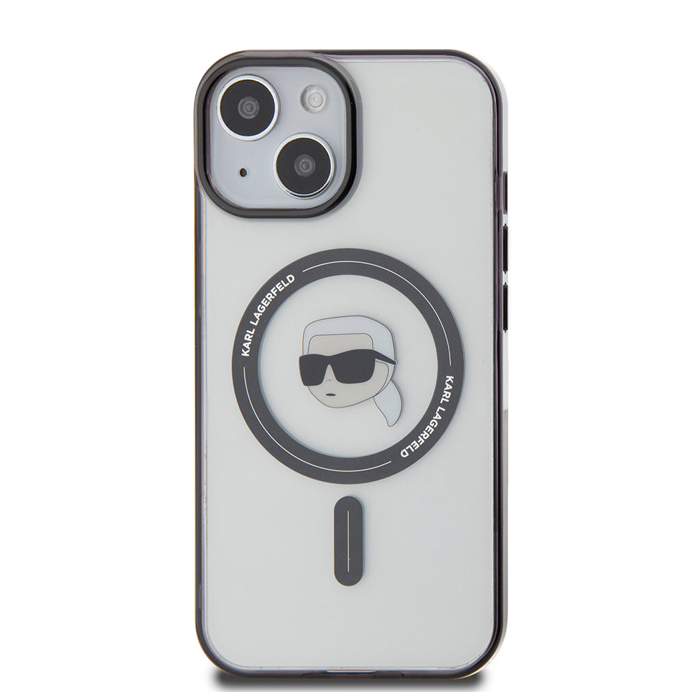 MagSafe Case for Apple iPhone 15, Karl Lagerfeld, IML Karl's Head, Transparent