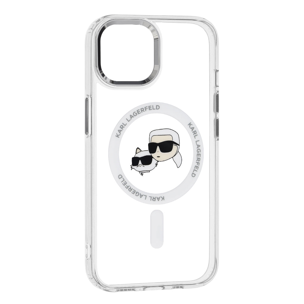 Θήκη MagSafe για Apple iPhone 15, Karl Lagerfeld, IML Metal Karl & Choupette's Heads, Λευκή