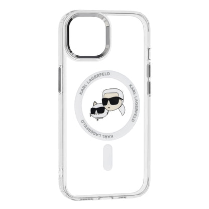 Θήκη MagSafe για Apple iPhone 15, Karl Lagerfeld, IML Metal Karl & Choupette's Heads, Λευκή