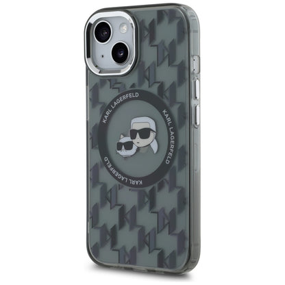Θήκη MagSafe για Apple iPhone 15, Karl Lagerfeld, IML Monogram Karl & Choupette's Heads, Μαύρη