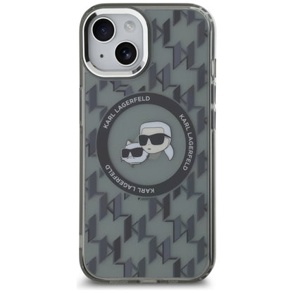 Θήκη MagSafe για Apple iPhone 15, Karl Lagerfeld, IML Monogram Karl & Choupette's Heads, Μαύρη
