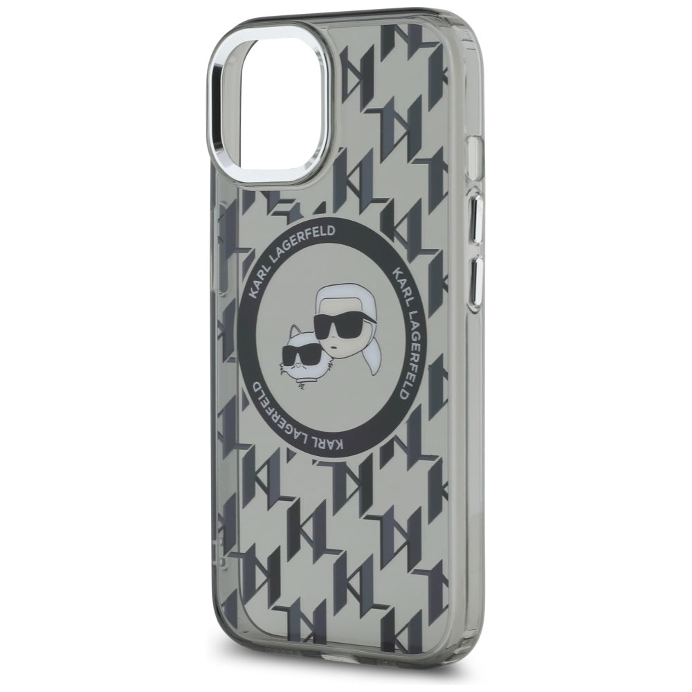 Θήκη MagSafe για Apple iPhone 15, Karl Lagerfeld, IML Monogram Karl & Choupette's Heads, Μαύρη