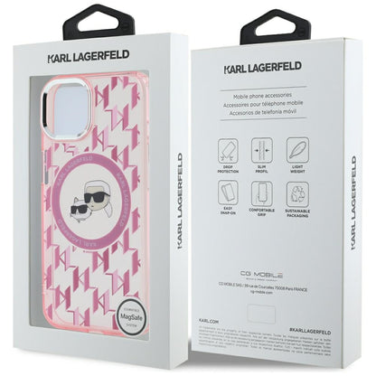 Θήκη MagSafe για Apple iPhone 15, Karl Lagerfeld, IML Monogram Karl & Choupette's Heads, Ροζ