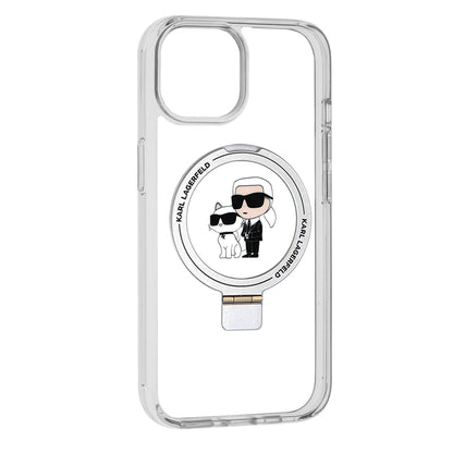 Θήκη MagSafe για Apple iPhone 15, Karl Lagerfeld, Ring Stand Karl & Choupette, Λευκή