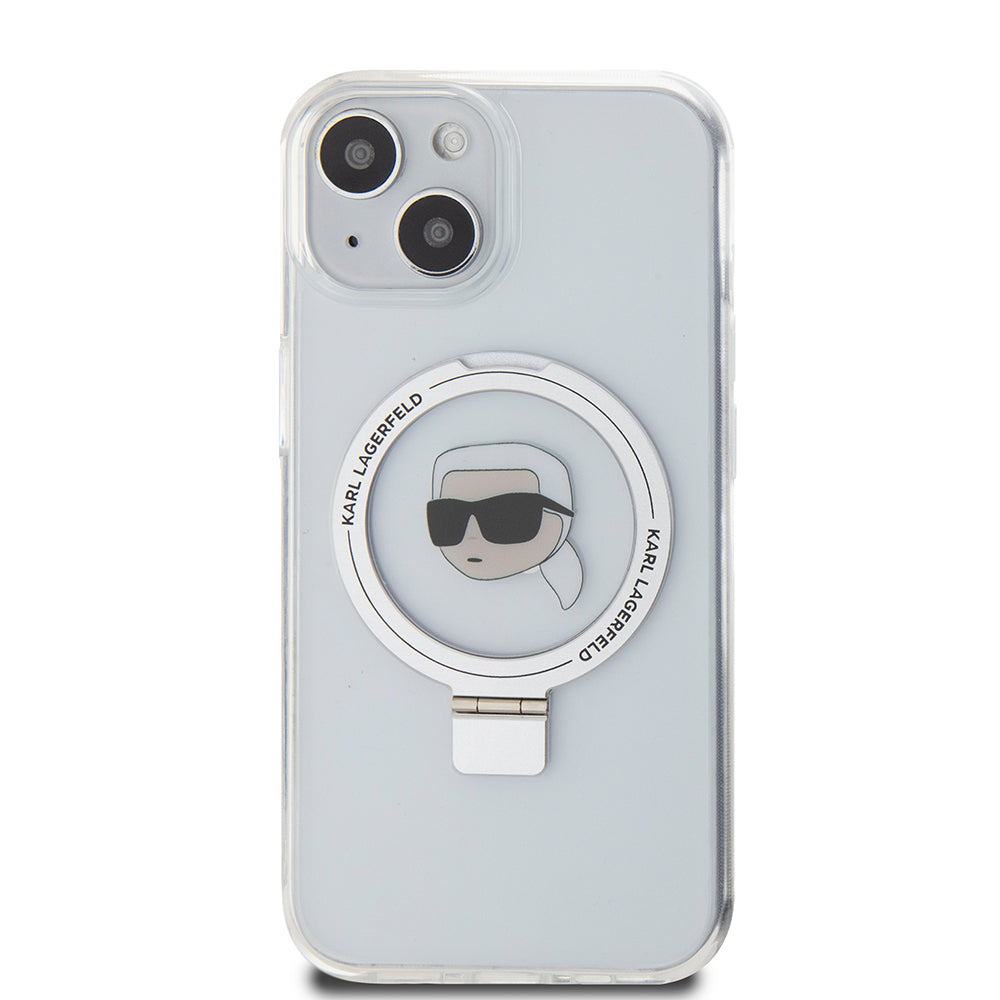 Θήκη MagSafe για Apple iPhone 15, Karl Lagerfeld, Ring Stand Karl's Head, Λευκή