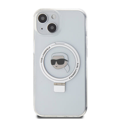 Θήκη MagSafe για Apple iPhone 15, Karl Lagerfeld, Ring Stand Karl's Head, Λευκή