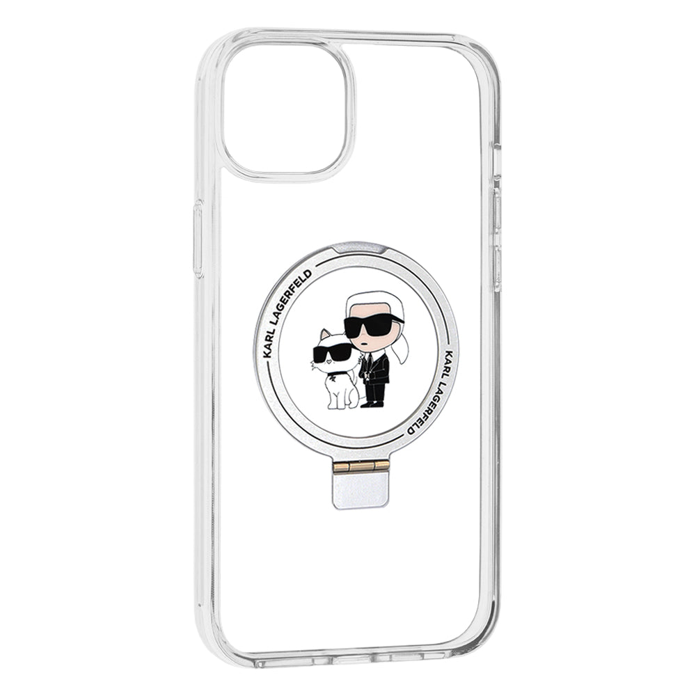 Θήκη MagSafe για Apple iPhone 15 Plus, Karl Lagerfeld, Ringstand Karl and Choupette, Λευκή