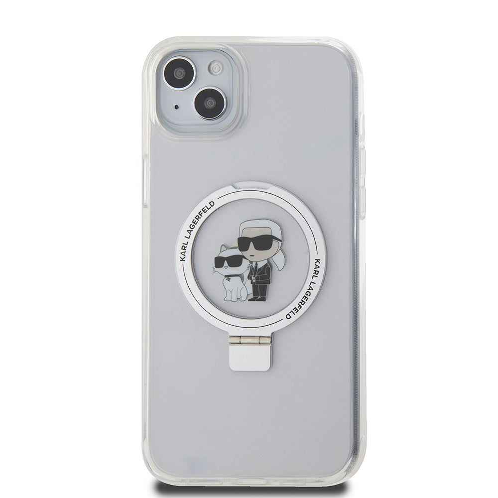 Θήκη MagSafe για Apple iPhone 15 Plus, Karl Lagerfeld, Ringstand Karl and Choupette, Λευκή