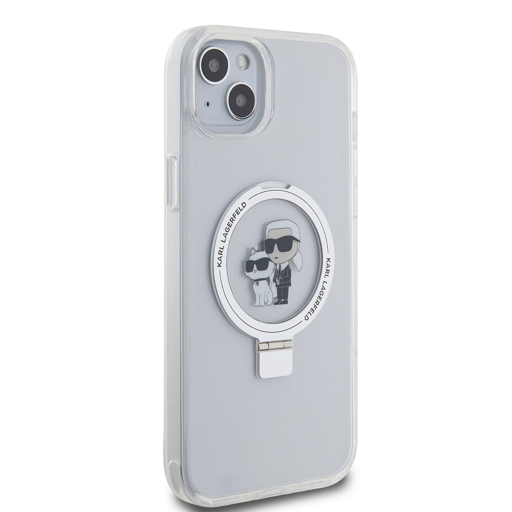 Θήκη MagSafe για Apple iPhone 15 Plus, Karl Lagerfeld, Ringstand Karl and Choupette, Λευκή