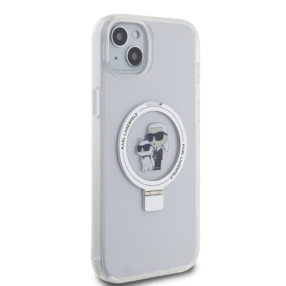 Θήκη MagSafe για Apple iPhone 15 Plus, Karl Lagerfeld, Ringstand Karl and Choupette, Λευκή