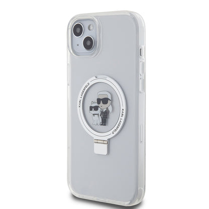 Θήκη MagSafe για Apple iPhone 15 Plus, Karl Lagerfeld, Ringstand Karl and Choupette, Λευκή