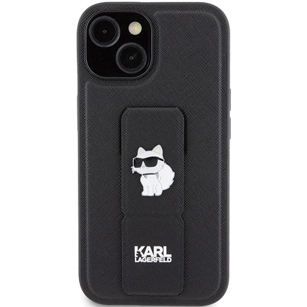 Θήκη MagSafe για Apple iPhone 15, Karl Lagerfeld, Saffiano Gripstand Choupette, Μαύρη