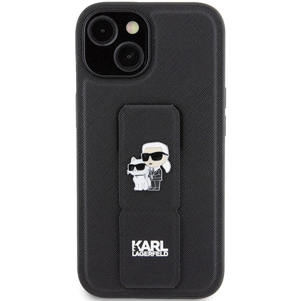 Θήκη MagSafe για Apple iPhone 15, Karl Lagerfeld, Saffiano Gripstand Karl & Choupette, Μαύρη