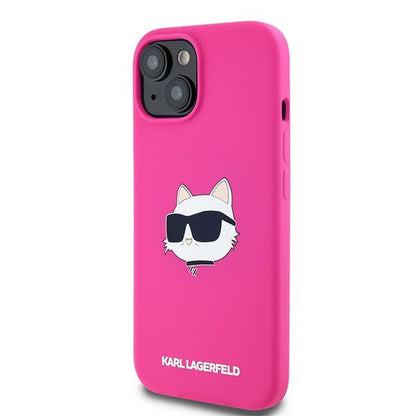 Θήκη MagSafe για Apple iPhone 15, Karl Lagerfeld, Σιλικόνη Choupette's Head, Φούξια
