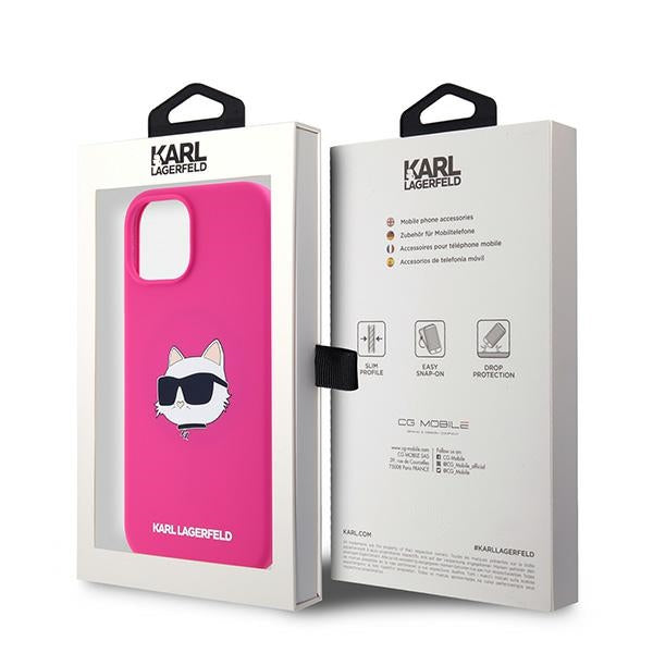 Θήκη MagSafe για Apple iPhone 15, Karl Lagerfeld, Σιλικόνη Choupette's Head, Φούξια